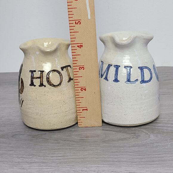 Pottery Hot Mild Salsa Sauce Pourable Jars Blue Black Cactus Set - Picture 7 of 7